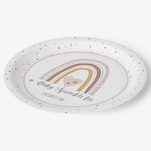 Moderne regenboogpuin roze goudkleurige Baby Papieren Bordje (Gekanteld)