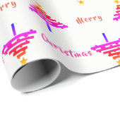 Moderne regenboogroze kerstboomfeestdag cadeaupapier (Rol Hoek)