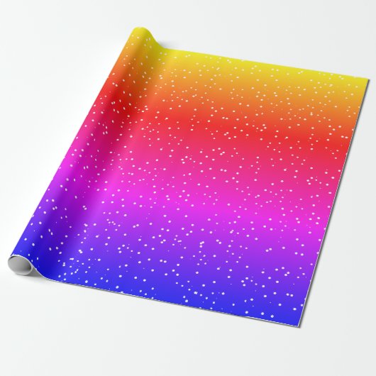 Moderne regenboogsneeuw witte stippen cadeaupapier (Uitgerold)