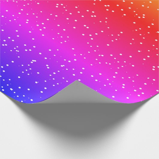 Moderne regenboogsneeuw witte stippen cadeaupapier (Hoek)