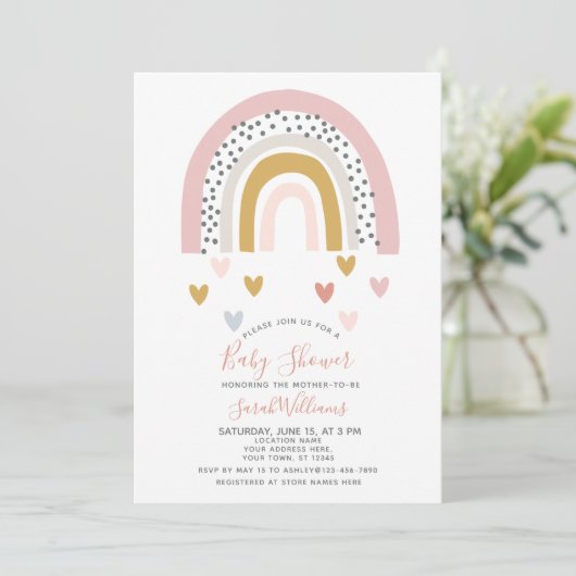 Moderne regenboogsprinkhals Baby shower Kaart (Staand voorkant)