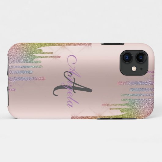 Moderne regenboogstang, Roos Gold, monogram Case-Mate iPhone Case (Achterkant (horizontaal))