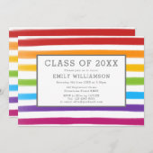 Moderne regenboogstrepen waterverf afstudeerfeest kaart (Voorkant / Achterkant)