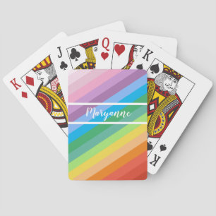 Moderne regenboogstripes toevoegen naamscript pokerkaarten