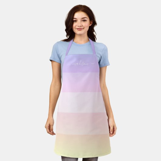 Moderne regenboogstrips met scriptnaam apron schort (Gedragen)