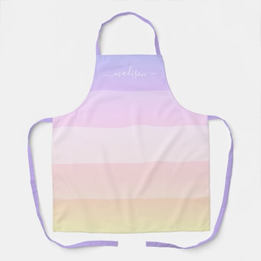 Moderne regenboogstrips met scriptnaam apron schort (Voorkant)