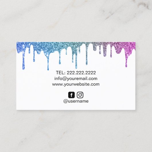 Moderne regenboogvlies Unicorn Glitter rijdt de sc Visitekaartje (Achterkant)