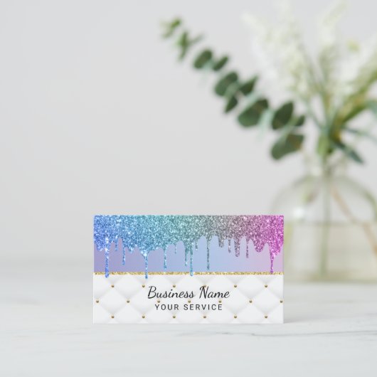 Moderne regenboogvlies Unicorn Glitter rijdt de sc Visitekaartje (Staand voorkant)