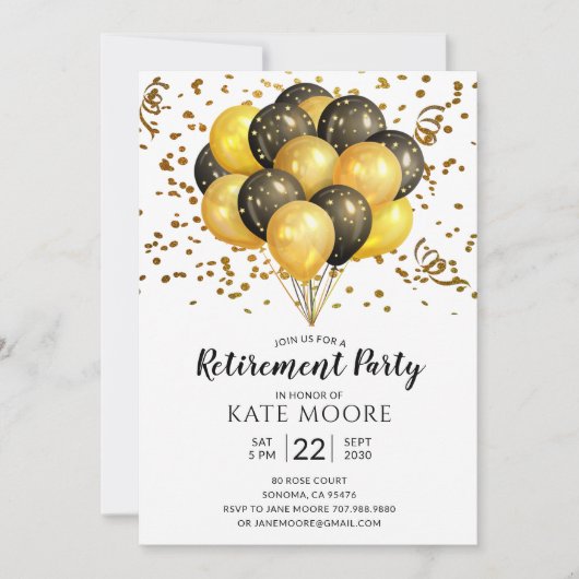 Moderne regeringspartij Gold Black Balloons Announ Kaart (Voorkant)