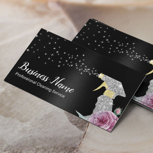 Moderne reinigingsservice Silver Spray Black  Visitekaartje