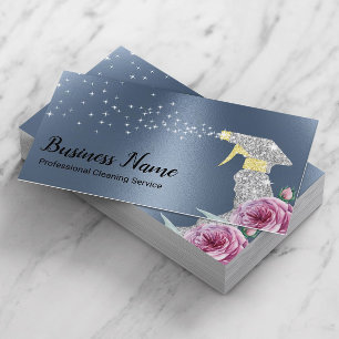 Moderne reinigingsservice Silver Spray Dusty Blue Visitekaartje