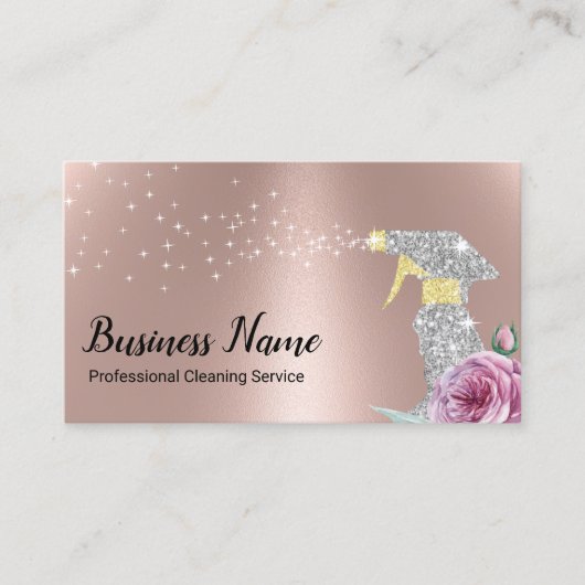 Moderne reinigingsservice Silver Spray Roos Gold Visitekaartje (Voorkant)