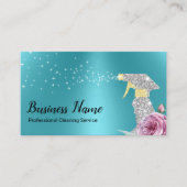 Moderne reinigingsservice Silver Spray Turquoise Visitekaartje (Voorkant)