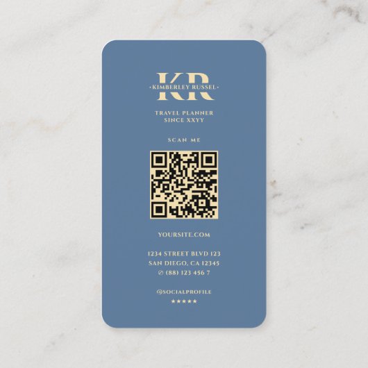 Moderne Reisplanner Blauw Gouden Wereldkaart Visitekaartje (Achterkant)