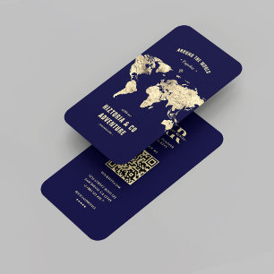 Moderne Reisplanner Midnight Blue Gold Wereldkaart Visitekaartje