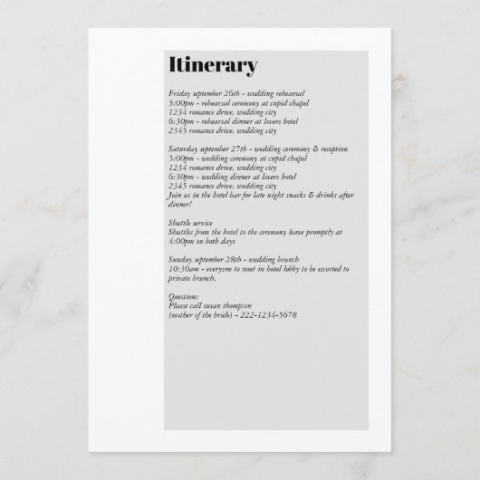 Moderne reisroute voor zwarte en witte bruiloft programmakaart (Achterkant)