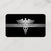 Moderne reisverpleegster Caduceus Black Silver Visitekaartje (Voorkant)