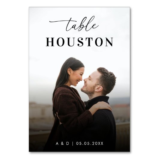 Moderne Reizen Thema Bestemming Naam Foto Bruiloft Kaart (Achterkant)