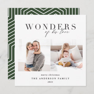 Moderne religieuze 2 foto kerstgroen geometrisch feestdagenkaart