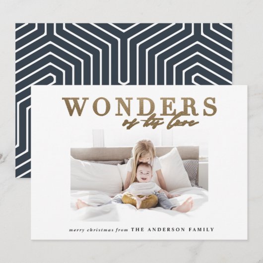 Moderne religieuze chic gouden multi foto Kerst Feestdagenkaart (Voorkant / Achterkant)