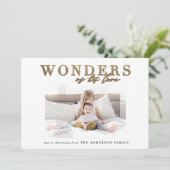 Moderne religieuze chic gouden multi foto Kerst Feestdagenkaart (Staand voorkant)