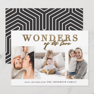 Moderne religieuze chic gouden multi foto kerst feestdagenkaart