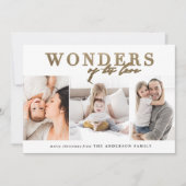 Moderne religieuze chic gouden multi foto kerst feestdagenkaart (Voorkant)