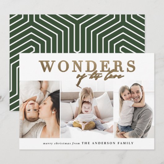 Moderne religieuze chic gouden multi foto kerst feestdagenkaart (Voorkant / Achterkant)