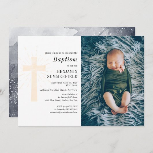 Moderne religieuze doop en doop kaart (Voorkant / Achterkant)