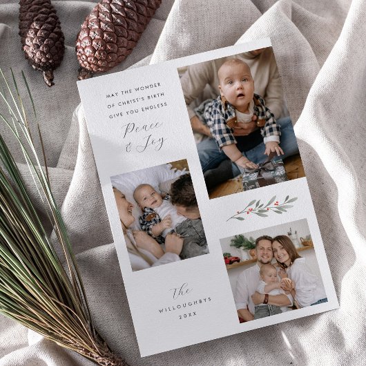 Moderne Religieuze Kerstgroenvoorziening Multi Fot Feestdagenkaart