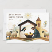 Moderne religieuze kerstkerststal Holly familie Feestdagenkaart (Voorkant)