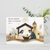 Moderne religieuze kerstkerststal Holly familie Feestdagenkaart (Staand voorkant)