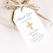 Moderne Religieuze Kruis Jongen Blauwe Eerste Comm Cadeaulabel