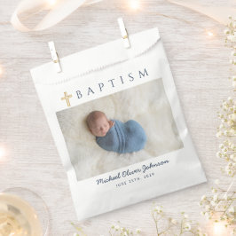 Moderne Religieuze Kruis Jongens Doop Foto Bedankzakje