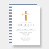 Moderne Religieuze Kruisblauwe Stripes Christening Kaart