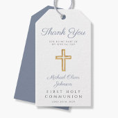 Moderne Religieuze Kruisjongen Blauw Eerste Commun Cadeaulabel