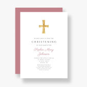 Moderne Religieuze Kruisroze Stripes Christening Kaart