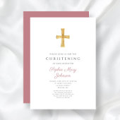 Moderne Religieuze Kruisroze Stripes Christening Kaart