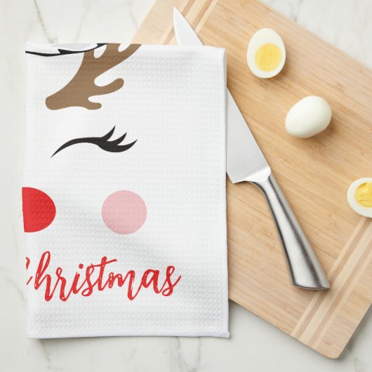 Moderne Rendier Kerstman Hoed Vrolijk Kerstmis Mam Theedoek (Quarter Fold)