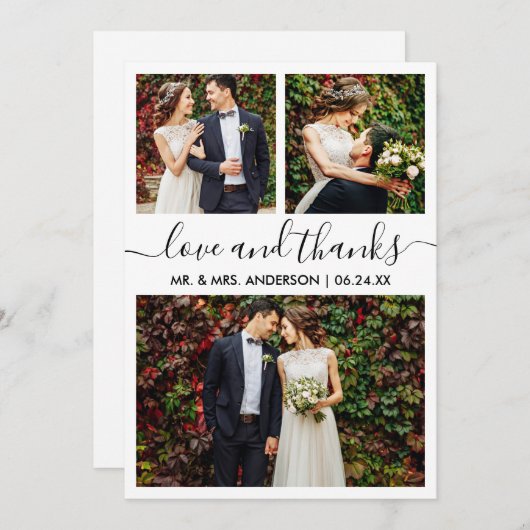 Moderne Rendy Calligrafiescript Wedding 3 Foto's Bedankkaart (Voorkant / Achterkant)