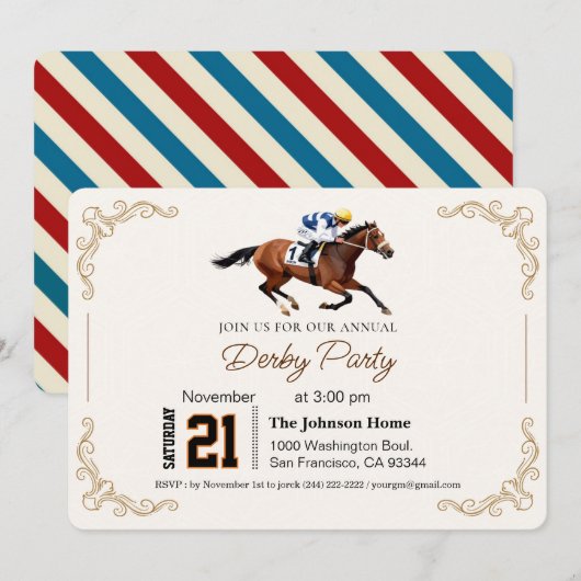 Moderne Renpaard Derby Feest Equestrian Kaart (Voorkant / Achterkant)