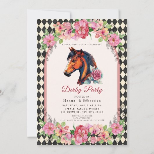 Moderne Renpaard Derby Feest Equestrian Kaart (Voorkant)
