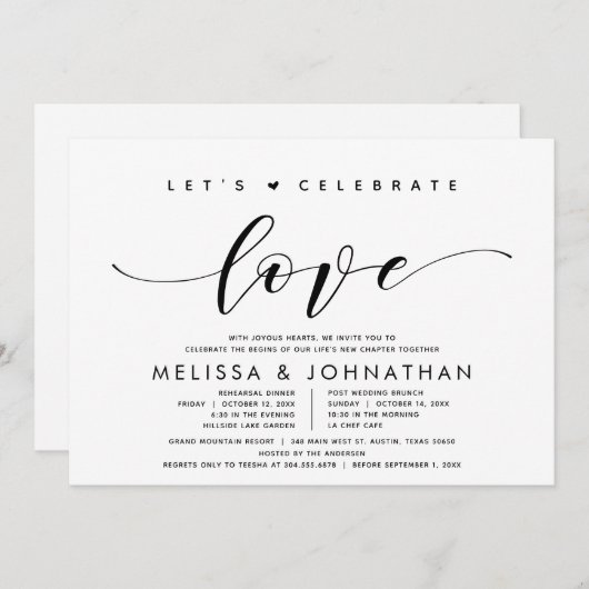 Moderne repetitie diner en post bruiloft brunch kaart (Voorkant / Achterkant)