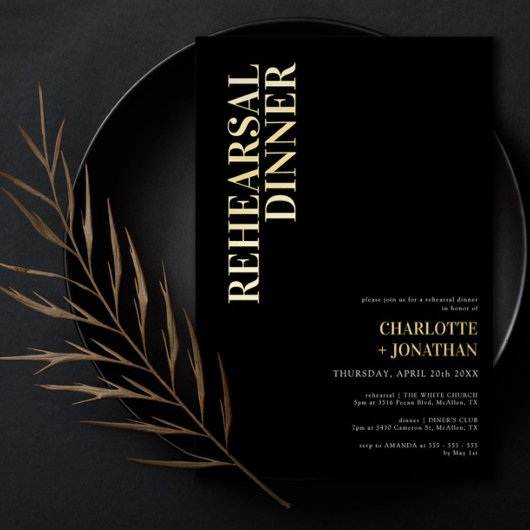 Moderne repetitie voor zwart-wit en goudkoorts folie uitnodiging