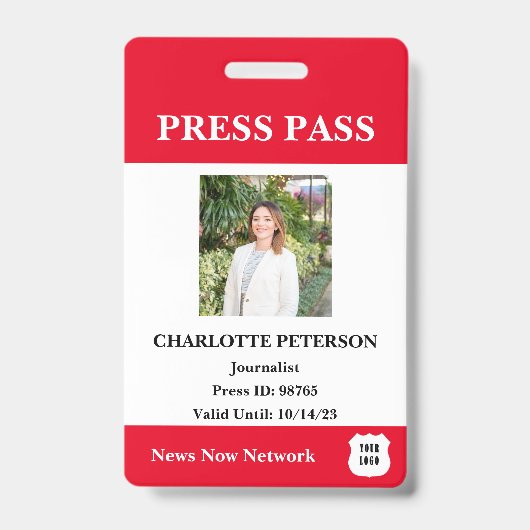 Moderne Reporter Pers Pass Badge (Voorzijde)