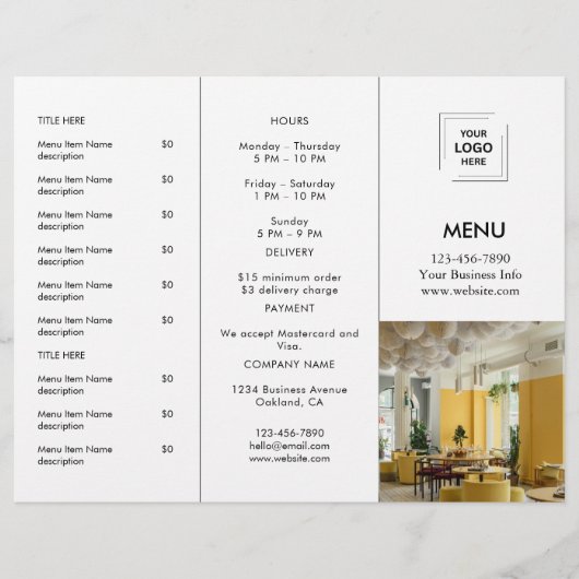 Moderne restaurant foto afhaalmenu ontwerp (Voorkant)