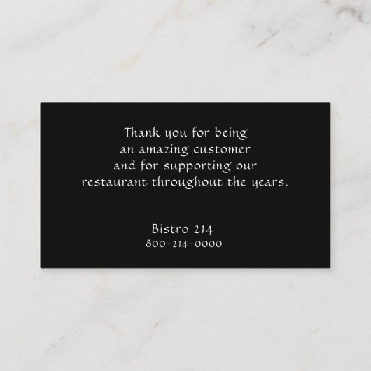Moderne restaurant Hartelijk dank voor zwarte fork Visitekaartje (Achterkant)