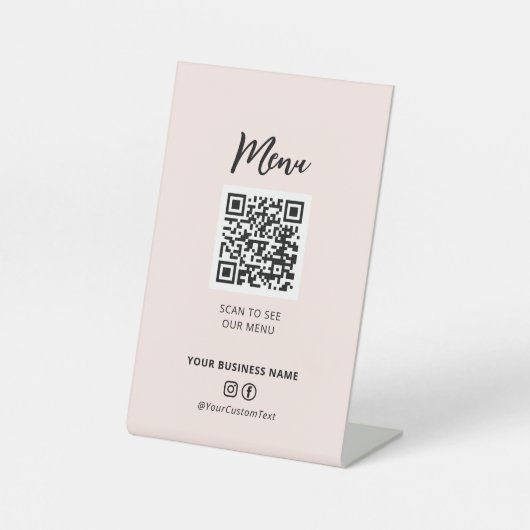 Moderne restaurants Menu QR Code Social Media Sign Reclamebord Met Voetstuk (Voorkant)