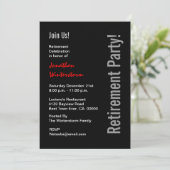 Moderne RETIREMENT PARTY Black White Red Sjabloon Kaart (Staand voorkant)