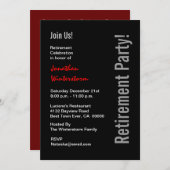 Moderne RETIREMENT PARTY Black White Red Sjabloon Kaart (Voorkant / Achterkant)